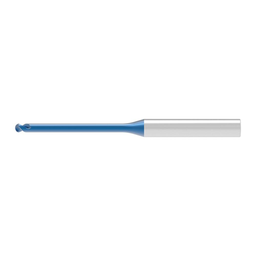 Ball End Mill: 0.60 mm Dia, 0.40 mm LOC, 2 Flute, Solid Carbide