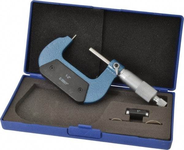 Value Collection - 1 to 2 Inch Measurement Range, 0.0001 Inch Graduation, Barrel Anvil, Ratchet Stop Thimble, Mechanical Tube Micrometer - Accurate Up to 0.001 Inch, Accurate Up to 0.001 Inch, Enamel Finish, Carbide - Eagle Tool & Supply