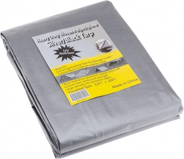 Value Collection - 20' Long x 12' Wide Polyethylene Tarp & Dust Cover - Black & Silver, Grommet, 11 to 12 mil Thickness - Eagle Tool & Supply