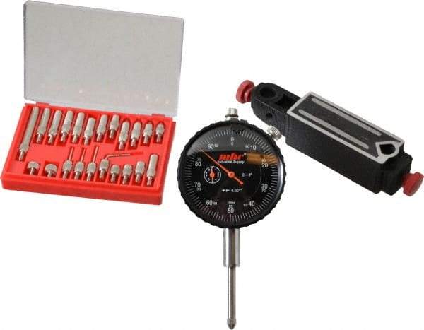 Value Collection - 0.001" Graduation, 0-100 Dial Reading, Indicator & Base Kit - 4" Base Length x 1" Base Width x 1" Base Height - Eagle Tool & Supply