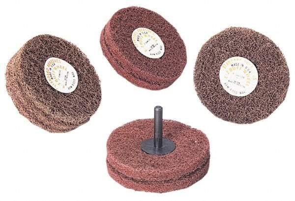 Standard Abrasives - 4" Diam x 2" Thick, Medium Mounted Scrubber Buffing Wheel - 2 Ply, Very Fine Grade, 1/4" Shank Diam, 6,000 RPM - Eagle Tool & Supply