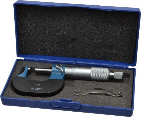 Value Collection - 1 Inch Measurement Range, 0.0001 Inch Graduation, Spherical Anvil, Ratchet Stop Thimble, Mechanical Anvil, Tube Micrometer - Accurate Up to 0.0001 Inch, Accurate Up to 0.0001 Inch, Enamel Finish, Carbide - Eagle Tool & Supply