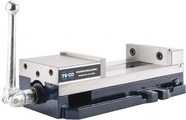 TE-CO - 6" Jaw Width, 9" Jaw Opening Capacity, Horizontal Stationary Machine Vise - Manual Operation, 8,200 Lb Capacity, 1 Station, 437.03mm Long x 117.48mm High x 1-1/2" Deep, 44.45mm Jaw Height - Eagle Tool & Supply