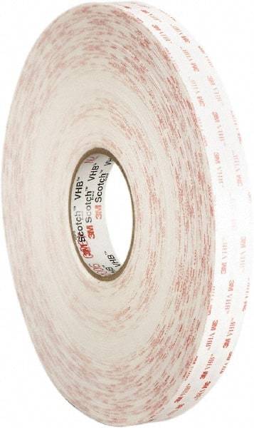 3M - 2" x 36 Yd Acrylic Adhesive Double Sided Tape - 45 mil Thick, White, Foam Liner - Eagle Tool & Supply