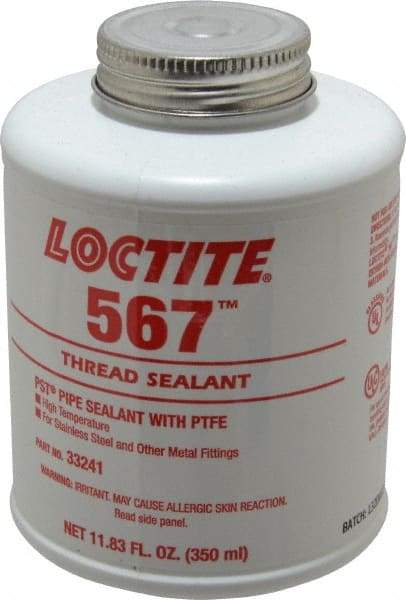 Loctite - 350 ml Brush Top Can White Pipe Sealant - Methacrylate Ester, 400°F Max Working Temp, For Sealing Metal Tapered Pipe Threads & Fittings Up to 2" - Eagle Tool & Supply