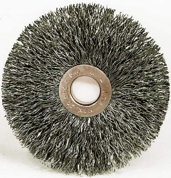 Weiler - 15" OD, 1-1/4" Arbor Hole, Crimped Steel Wheel Brush - 3/4" Face Width, 4-7/16" Trim Length, 0.014" Filament Diam, 3,000 RPM - Eagle Tool & Supply