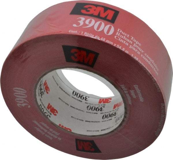 3M - 2" x 55m Red Duct Tape - 8.1 mil, Rubber Adhesive, Polyethylene Film Backing, 32 Lb/ln Tensile Strength, 200°F Max, Series 3900 - Eagle Tool & Supply