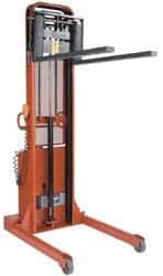 Wesco Industrial Products - 2,000 Lb Capacity, 76" Lift Height, Battery Operated Lift - 1-1/2" Lowered Height, 24" Load Center, 42" Fork Length, 48" Overall Width - Eagle Tool & Supply