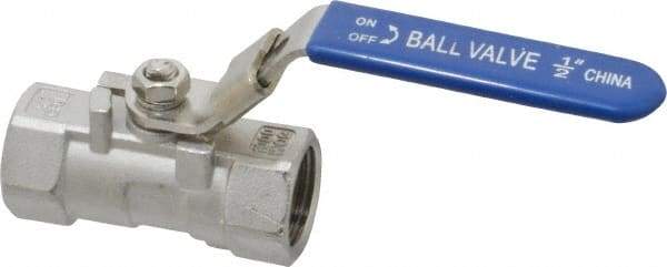 Value Collection - 1/2" Pipe, Standard Port, Stainless Steel Standard Ball Valve - 1 Piece, Inline - One Way Flow, FNPT x FNPT Ends, Lever Handle, 400 WOG - Eagle Tool & Supply