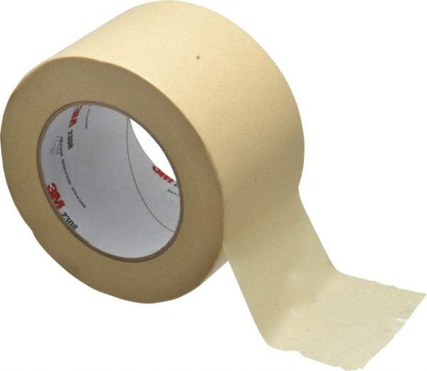 3M - 3" Wide x 60 Yd Long Tan Paper Masking Tape - Series 2308, 5.3 mil Thick, 22 In/Lb Tensile Strength - Eagle Tool & Supply