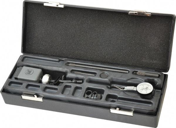 TESA Brown & Sharpe - 0.0005" Graduation, 0.03" Max Meas, 0-15-0 Dial Reading, Dial Indicator & Base Kit - 1-1/4" Base Length x 1-1/4" Base Width x 1-3/4" Base Height, 1" Dial Diam - Eagle Tool & Supply