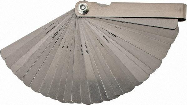 Value Collection - 26 Piece, 0.0015 to 0.025" Thick, Feeler Gage Set - 3" Leaf Length, 1/2" Wide, Tempered Steel - Eagle Tool & Supply