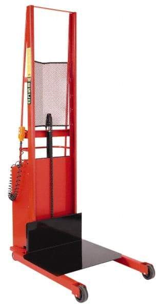 Wesco Industrial Products - 1,000 Lb Capacity, 60" Lift Height, Battery Powered Stacker - 5-3/4" Lowered Height, 15" Load Center, 24" Fork Length, 24" Overall Width - Eagle Tool & Supply
