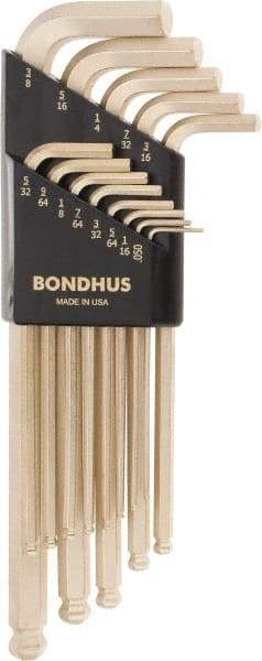 Bondhus - 13 Piece L-Key Ball End Hex Key Set - Hex Range 0.05 to 3/8", Steel - Eagle Tool & Supply