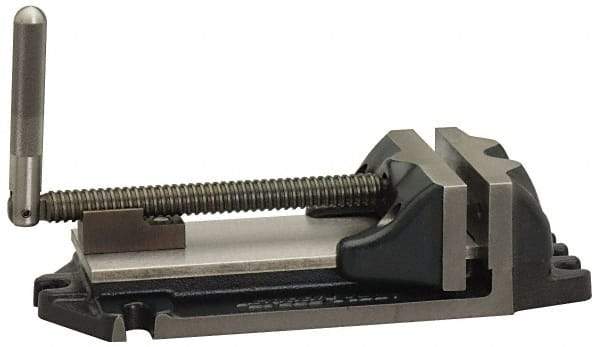 Cardinal Tool - 6" Jaw Opening Capacity x 2" Throat Depth, Horizontal Drill Press Vise - 6" Wide Jaw, Stationary Base, Rapid Action, 15" OAL x 3-11/16" Overall Height, Steel - Eagle Tool & Supply