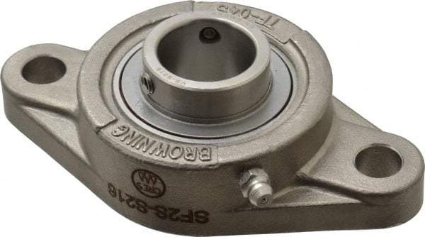 Browning - 1" ID, 4-7/8" OAL x 2-11/16" OAH 2-Bolt Flange - 1,651 Lb Static Cap, 2,801 Lb Dyn Cap, 3-57/64" Btw Mnt Hole Ctrs, Stainless Steel - Eagle Tool & Supply