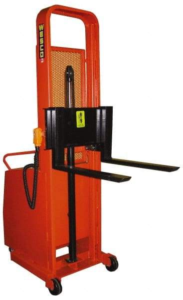 Wesco Industrial Products - 1,000 Lb Capacity, 64" Lift Height, Battery Operated Counter Weight Lift - 1" Lowered Height, 13" Load Center, 25" Fork Length, 27" Overall Width - Eagle Tool & Supply