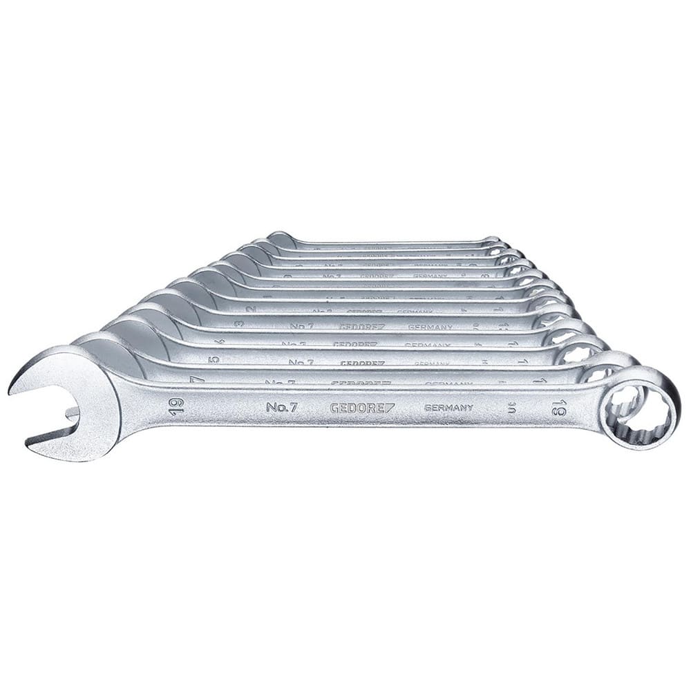 Wrench Sets; Set Type: Combination Wrench Set; Wrench Size: 6 - 19 mm; Material: Vanadium Steel; Finish: Chrome-Plated; Non-sparking: No; Corrosion-resistant: Yes; Ratcheting: No; Head Offset Angle: 15 ™; Includes: 11; 12; 13; 14; 15; 19 mm Wrenches; 6;