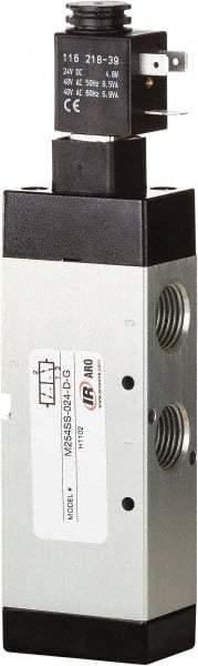 ARO/Ingersoll-Rand - 1/2" Inlet x 1/2" Outlet, Single Solenoid Actuator, Spring Return, 2 Position, Body Ported Solenoid Air Valve - 120 VAC Input, 4.32 CV, 3 Way, 115 psi, 122° Max Temp, 15° Min Temp - Eagle Tool & Supply