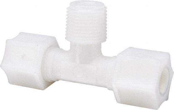 Made in USA - 3/8" Tube OD, Nylon Plastic Compression Tube Male Branch Tee - 3/8 NPT Pipe, 220°F Max, Plastic Grip - Eagle Tool & Supply