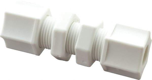 Made in USA - 3/8" Tube OD, Polypropylene Plastic Compression Tube Bulkhead Union - 215°F Max, Plastic Grip - Eagle Tool & Supply