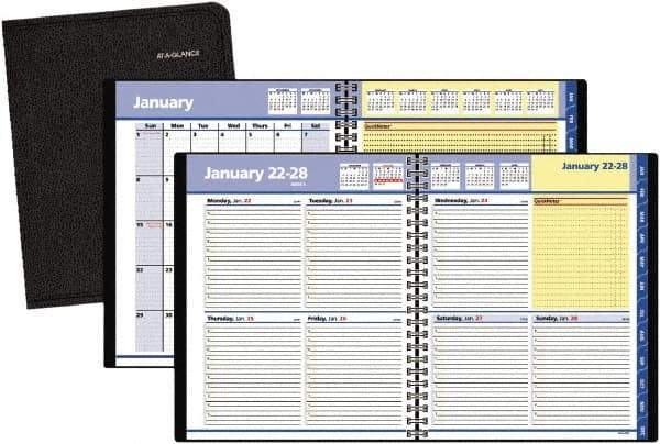 AT-A-GLANCE - 38 Sheet, 8 x 9-7/8", Weekly/Monthly Planner - Black - Eagle Tool & Supply