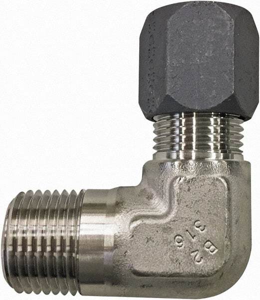 Made in USA - 3/4" OD, Grade 316Stainless Steel Male Elbow - 1-1/16" Hex, Comp x MPT Ends - Eagle Tool & Supply