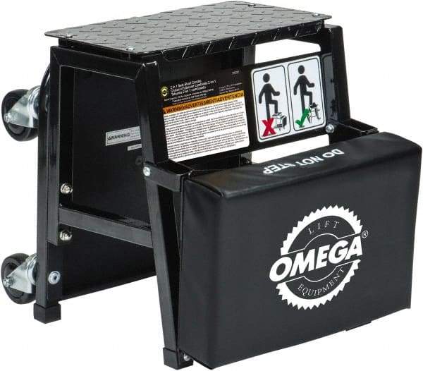 Omega Lift Equipment - 350 Lb Capacity, 4 Wheel Creeper Seat - Alloy Steel, 15-3/4" Long x 17.72" Overall Height x 7" Wide - Eagle Tool & Supply