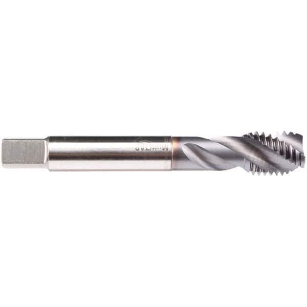 Emuge - M20x2.50 M 3 Flute 6H Modified Bottoming Spiral Flute Tap - High Speed Steel, TiCN Finish, 140mm OAL, Right Hand Flute, Right Hand Thread, Series C4939300 - Eagle Tool & Supply