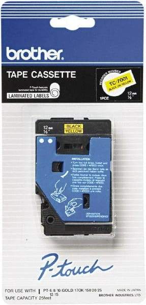 Brother - 1/2" Wide x 300" Long, Yellow Tape Cassette - For Label Maker - Eagle Tool & Supply