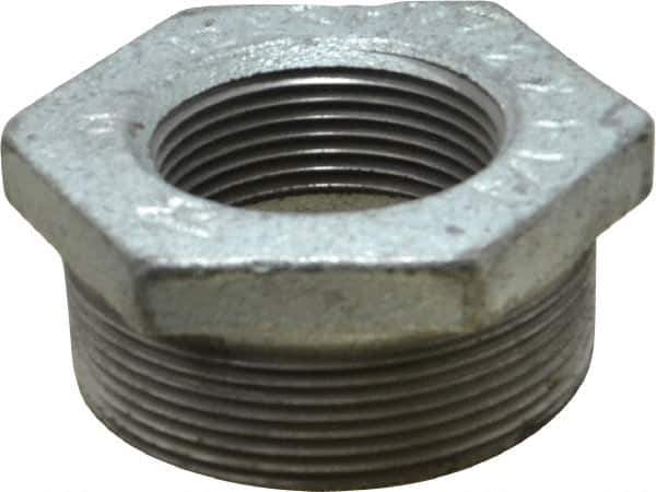Made in USA - Class 150, 2 x 1-1/4" Galvanized Pipe Hex Bushing - Threaded, Malleable Iron - Eagle Tool & Supply