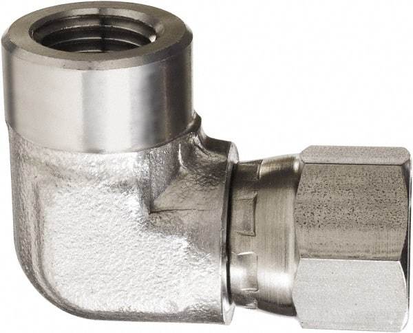 Made in USA - 3/8" Grade 316 Stainless Steel Pipe 90° Elbow - FNPT x NPSM Swivel End Connections, 4,000 psi - Eagle Tool & Supply