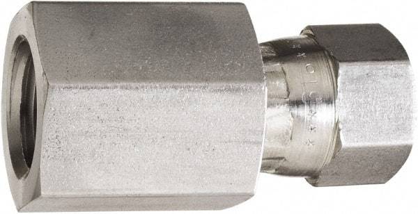 Made in USA - 3/4" Tube OD, 37° Stainless Steel Flared Tube Swivel Connector - 1-1/16-12 NPT, Female Flare x FNPT Ends - Eagle Tool & Supply