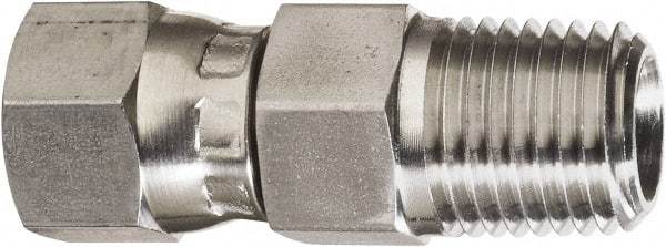 Made in USA - 3/8" Tube OD, 37° Stainless Steel Flared Tube Swivel Connector - 9/16-18 NPT, Female Flare x MNPT Ends - Eagle Tool & Supply
