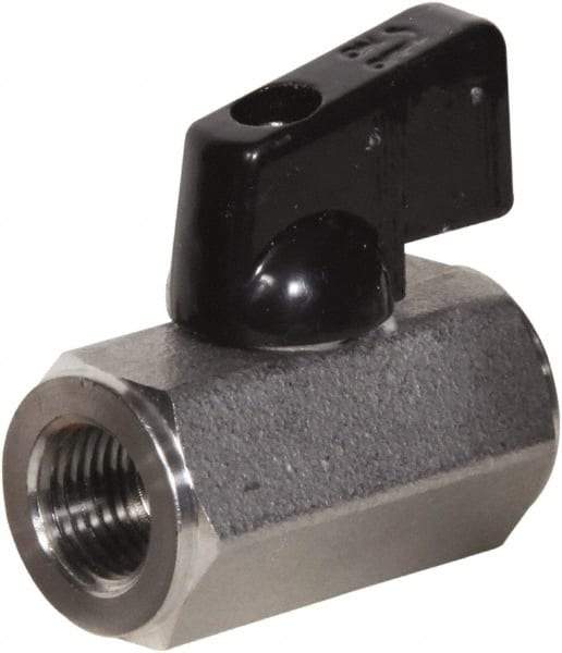 Value Collection - 3/8" Pipe, Full Port, Stainless Steel Miniature Ball Valve - Inline - Two Way Flow, FNPT x FNPT Ends, Wedge Handle, 1,000 WOG, 150 WSP - Eagle Tool & Supply