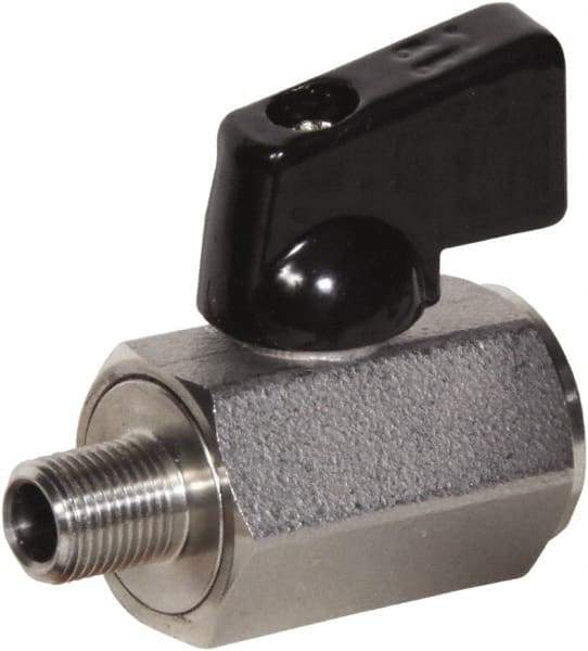 Value Collection - 1/8" Pipe, Full Port, Stainless Steel Miniature Ball Valve - Inline - Two Way Flow, MNPT x FNPT Ends, Wedge Handle, 1,000 WOG, 150 WSP - Eagle Tool & Supply