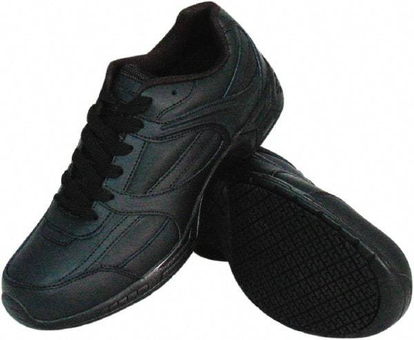 Genuine Grip - Men's Size 9 Wide Width Plain Work Shoe - Black, Leather Upper, Rubber Outsole, 4" High, Dielectric, Non-Slip - Eagle Tool & Supply