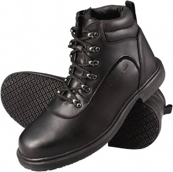 Genuine Grip - Unisex Size 8 Medium Width Steel Work Boot - Black, Leather Upper, Rubber Outsole, 6" High, Dielectric, Non-Slip - Eagle Tool & Supply