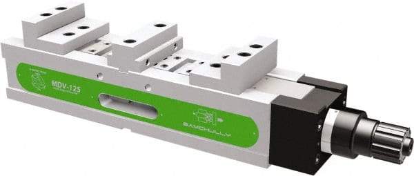 Samchully - 125mm Jaw Width, 141, 144.5, 187 & 190.5mm Jaw Opening Capacity, Horizontal Stationary Machine Vise - Manual Operation, 2 Stations, 671mm Long x 38.1mm Deep, 40mm Jaw Height, Alloy Steel - Eagle Tool & Supply