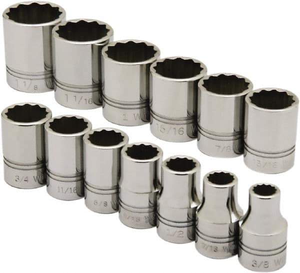 Ability One - 1/2" Drive Socket Set - 12 Points, 3/8" to 1-1/8" Range, Inch Measurement Standard - Eagle Tool & Supply