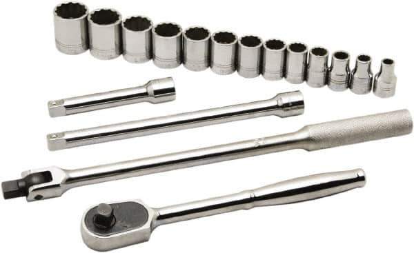 Ability One - 1/2" Drive Socket Set - 12 Points, 3/8" to 1-1/8" Range, Inch Measurement Standard - Eagle Tool & Supply