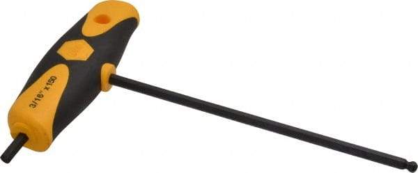 Wiha - 3/16" Hex, T-Handle Cushion Grip, Ball End Hex Key - 150mm OAL, Inch System of Measurement - Eagle Tool & Supply