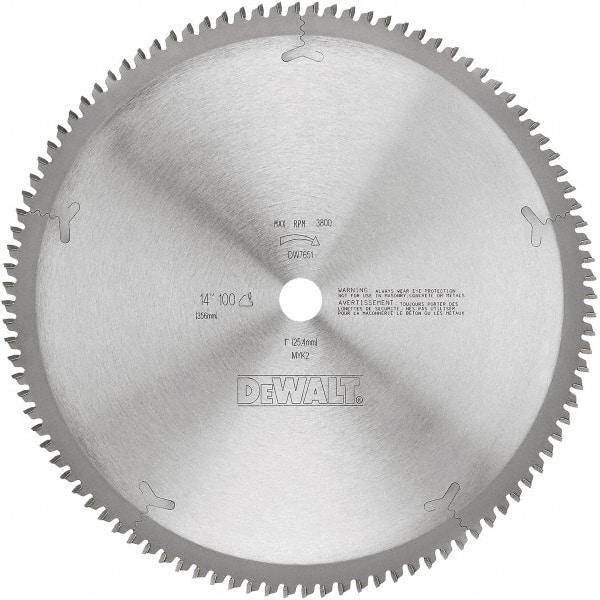 DeWALT - 14" Diam, 1" Arbor Hole Diam, 100 Tooth Wet & Dry Cut Saw Blade - Tungsten Carbide-Tipped, Standard Round Arbor - Eagle Tool & Supply