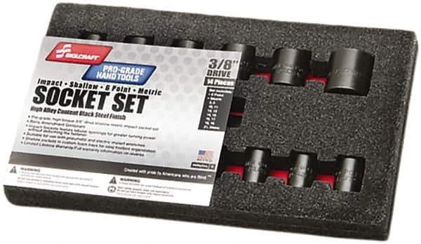 Ability One - 14 Piece 3/8" Drive Impact Socket Set - 6 Points, 8mm to 24mm Range, Inch Measurement Standard - Eagle Tool & Supply