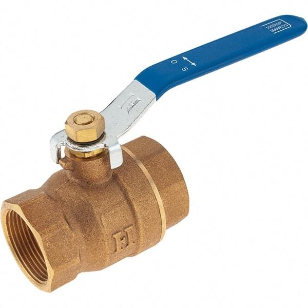 Value Collection - 1-1/4" Pipe, Bronze Full Port Ball Valve - 2 Piece, NPT Ends, Lever Handle, 600 WOG, 150 WSP - Eagle Tool & Supply