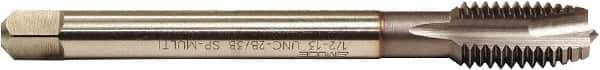 Emuge - M18x2.50 Metric, 3 Flute, TiCN Finish, HSS-E Spiral Point Tap - Plug Chamfer, Right Hand Thread, 125mm OAL, 0.542" Shank Diam, 6H Class of Fit - Exact Industrial Supply