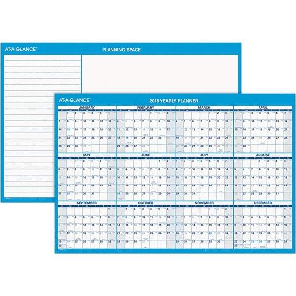 AT-A-GLANCE - 1 Sheet, 36 x 24", Erasable Wall Calendar - Blue & White - Eagle Tool & Supply
