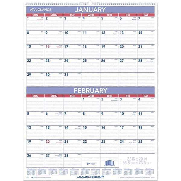 AT-A-GLANCE - 6 Sheet, 22 x 29", Wall Calendar - Blue & White - Eagle Tool & Supply