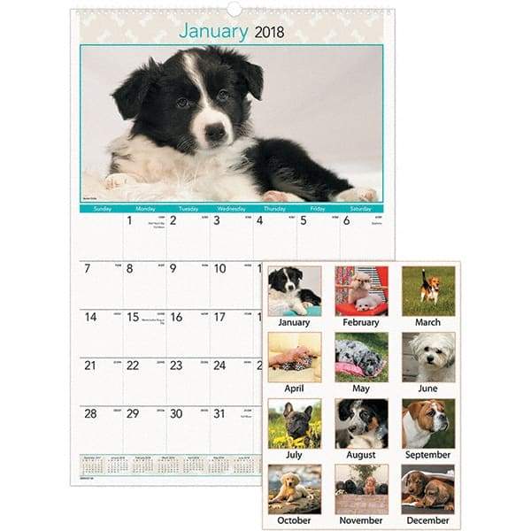 AT-A-GLANCE - 12 Sheet, 15-1/2 x 22-3/4", Wall Calendar - Puppies - Eagle Tool & Supply