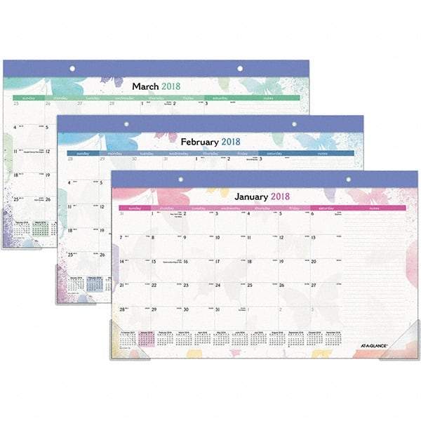 AT-A-GLANCE - 12 Sheet, 17-3/4 x 10-7/8", Desk Pad Calendar - Watercolors - Eagle Tool & Supply